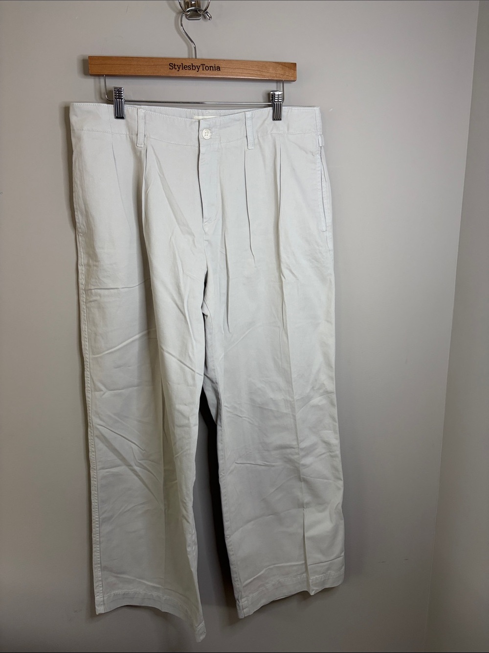 Anthropologie Maeve Pleated Wide Leg Chino Trousers Cotton Pant  Khaki Sz 12 NEW - Picture 4 of 12